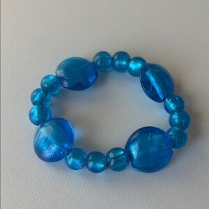 Blue Glass Beaded Stretch Bracelet